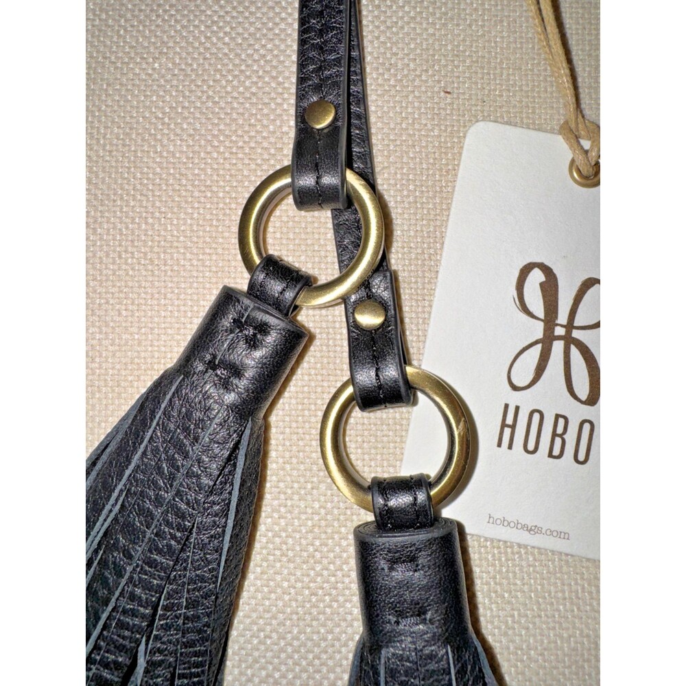 HOBO Black Leather Double Tassel Keychain with Gold Hardware - Picture 5 of 6